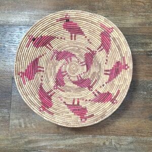 Hand Coiled Woven Vintage Traditional Native American Papago Bird Pattern Basket